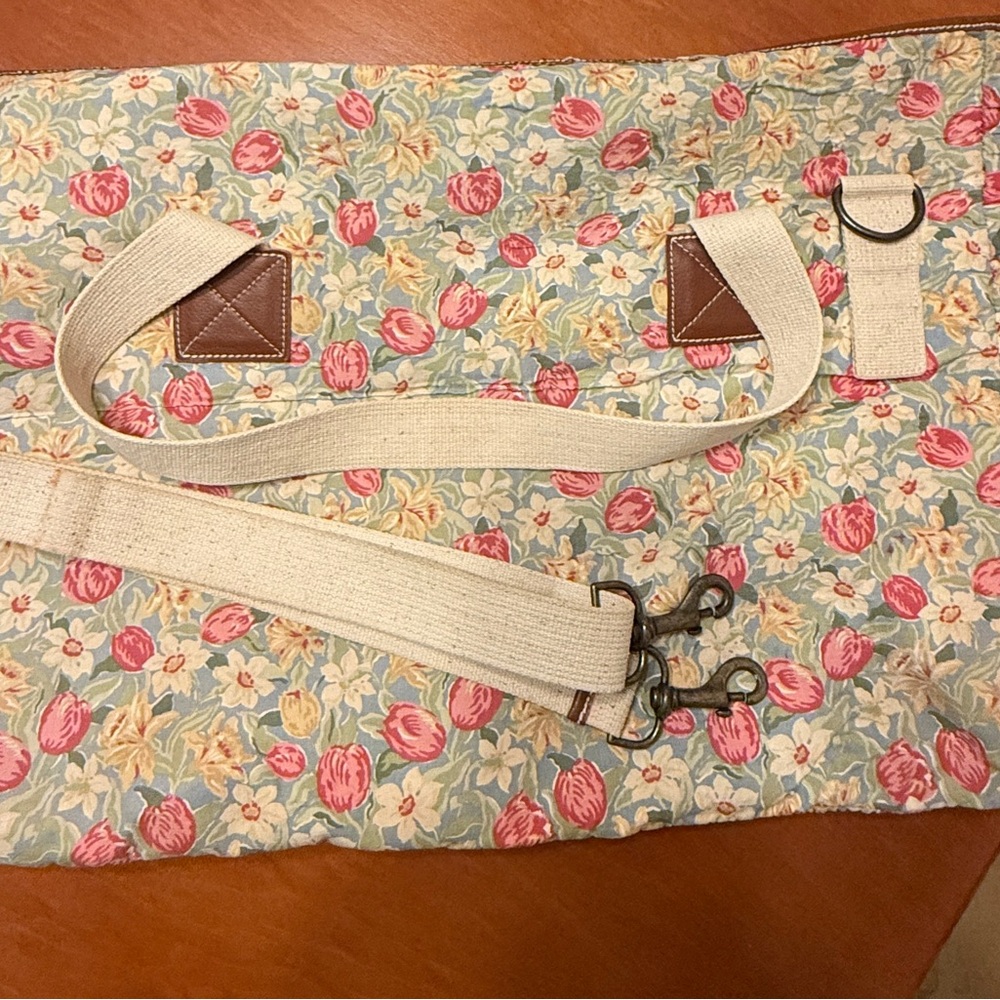 Laura Ashley Floral Duffel Bag with Brown Leather Accents